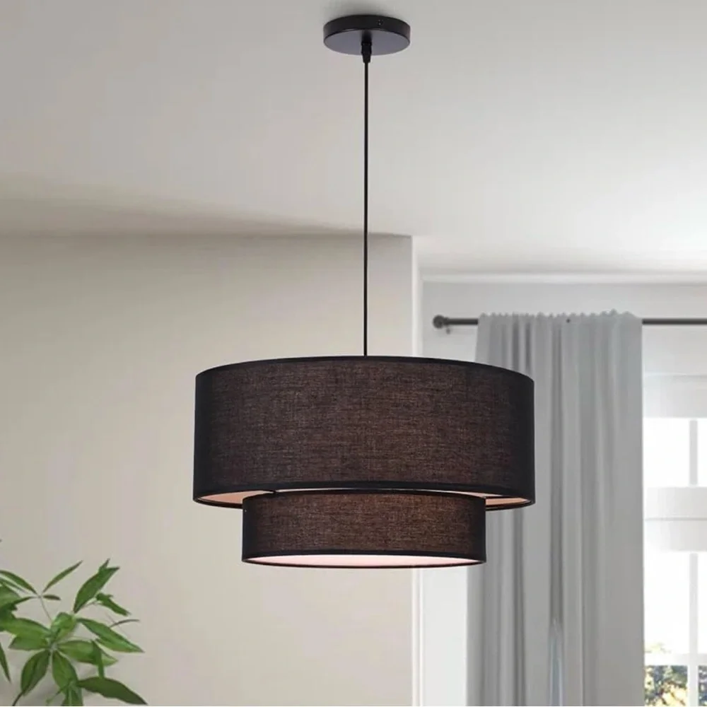 (NEW) 1 MINIMALIST Black Linen Light 18”x10” Modern Chandelier Fixture LIGHTING